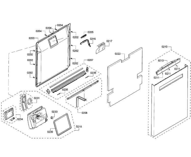 Door Assy Diagram and Parts List for SHP65T56UC 01 Bosch Dishwasher