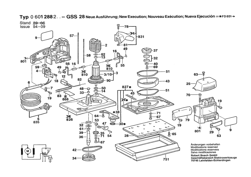 Section 1 Diagram and Parts List for GSS28 0601288232 Bosch Orbital or Palm Sander