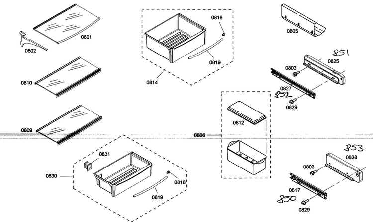Shelf Assy 1 Diagram and Parts List for KBUDT4875E 01 Thermador Refrigerator