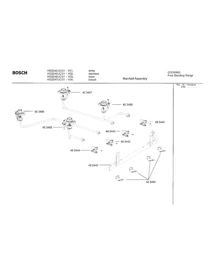 Manifold Assembly Diagram and Parts List for HGS246UC 01 Bosch Range