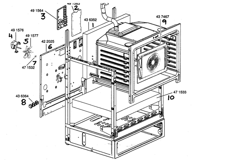 Frame Assy Diagram and Parts List for HES445U 01 Bosch Range