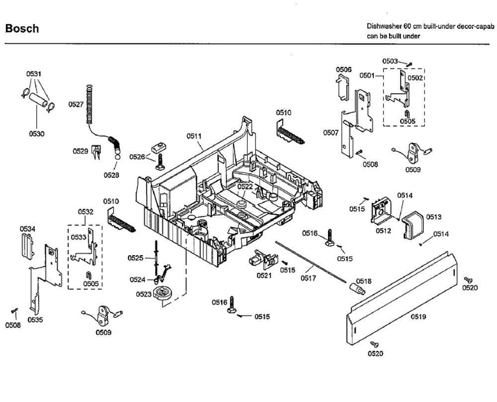 Base Diagram and Parts List for SHU33A06UC 47 Bosch Dishwasher