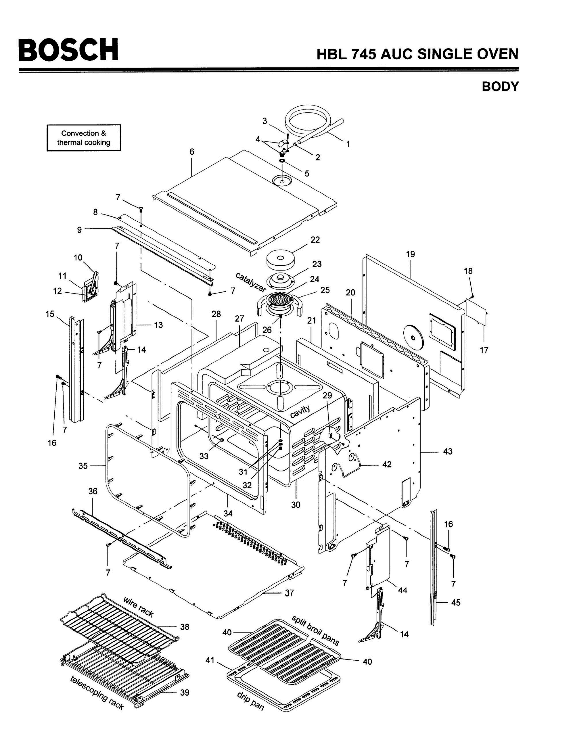 01 - BODY Diagram and Parts List for HBL745AUC(FD8207-)  Bosch Wall Oven