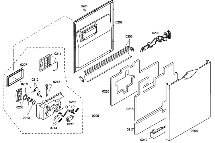 Door Assy Diagram and Parts List for SHE43M02UC 47 Bosch Dishwasher