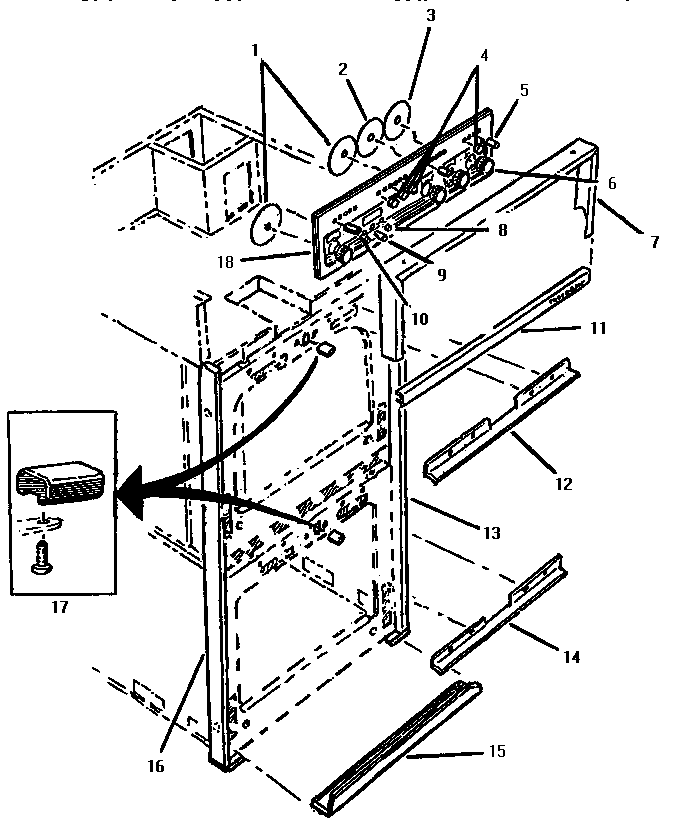 Trim, Deflectors & Control Panel Diagram and Parts List for CMT227S  Thermador Microwave