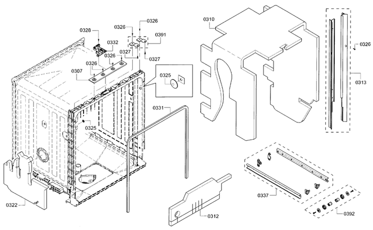 Frame Diagram and Parts List for SHS5AV52UC 01 Bosch Dishwasher