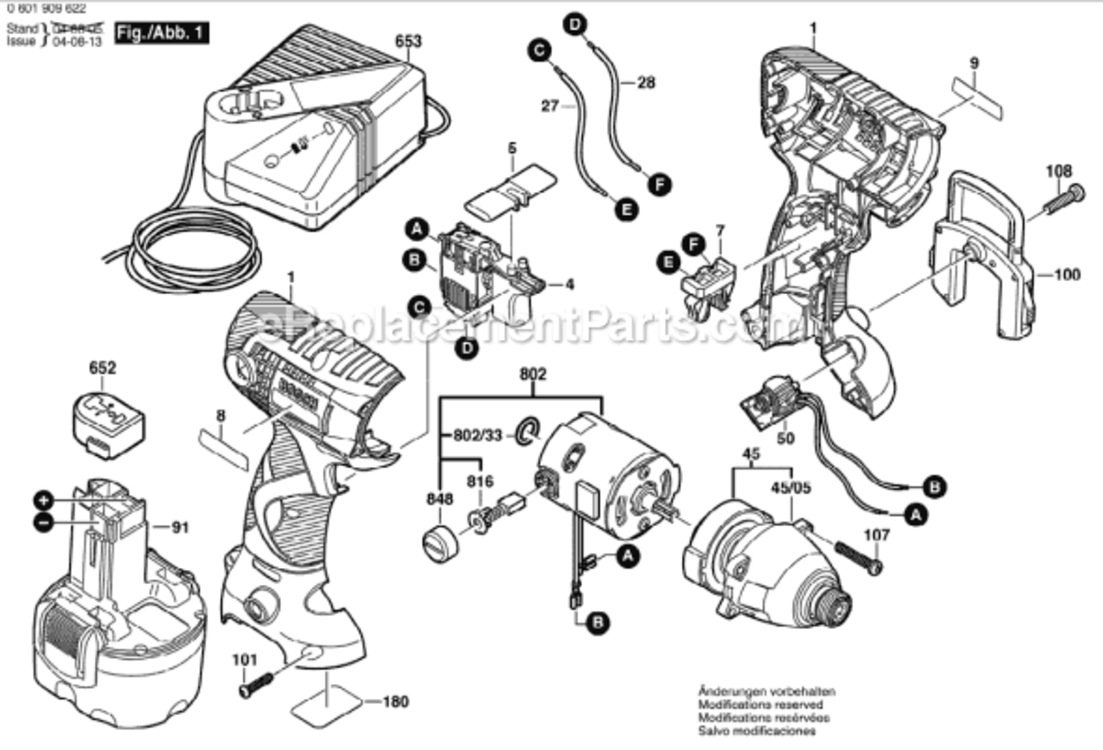 Page A Diagram and Parts List for 23609 0601909622 Bosch Impact Driver