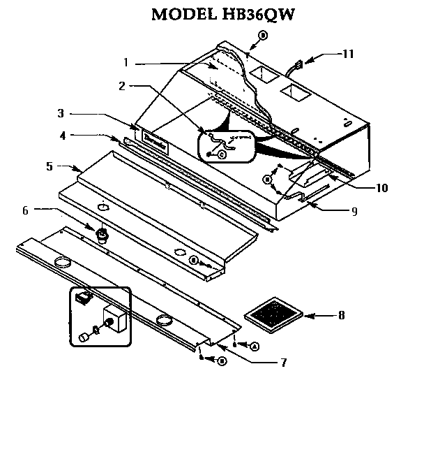 Model Bh36qw Diagram and Parts List for HB36QW  Thermador Range Hood