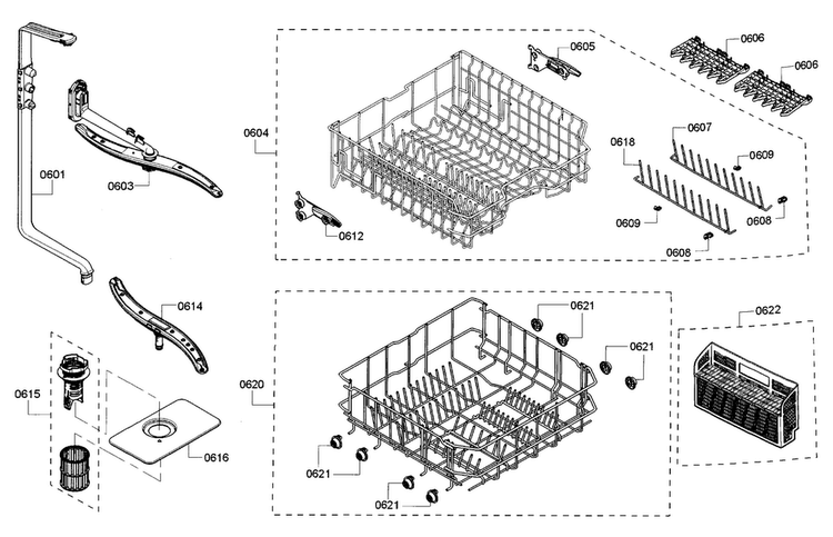 Rack Diagram and Parts List for SHX4AT55UC 20 Bosch Dishwasher