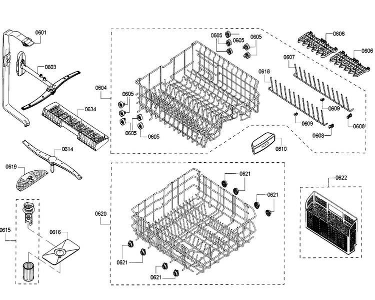 Rack Diagram and Parts List for SHE53TF6UC 07 Bosch Dishwasher