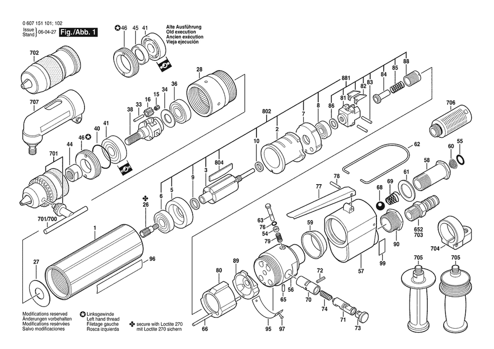 Section 1 Diagram and Parts List for 0607151101  Bosch Drill
