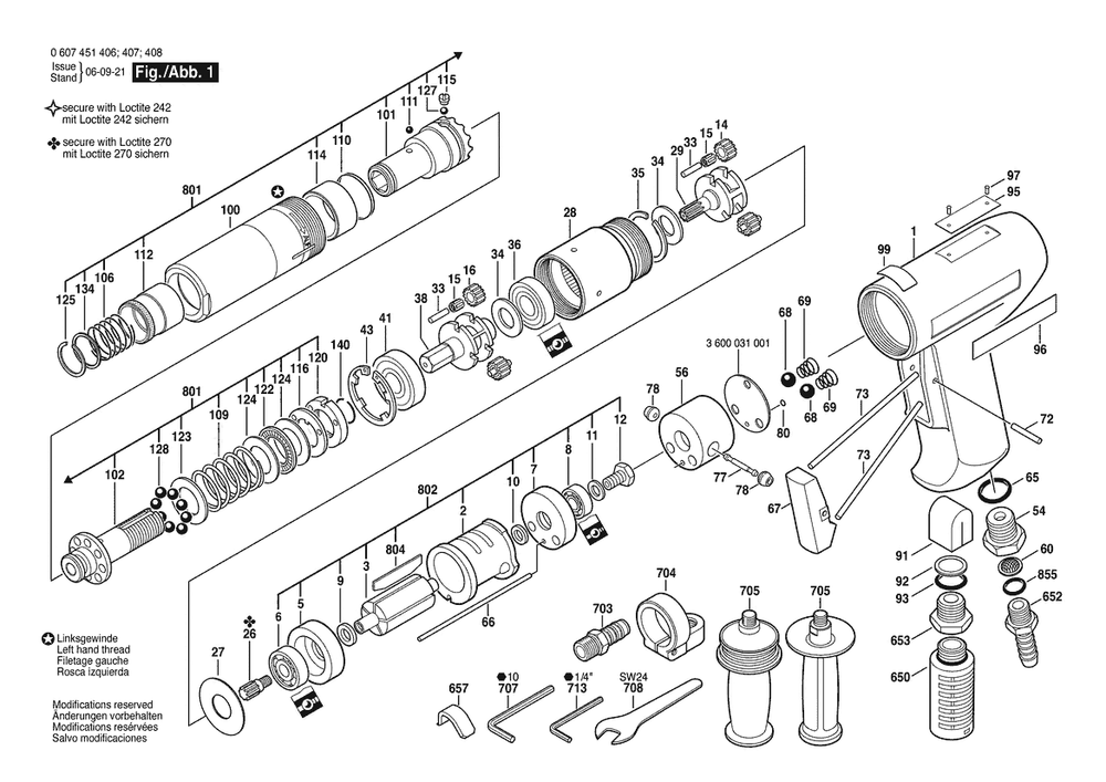 Section 1 Diagram and Parts List for 0607451406  Bosch Screwdriver