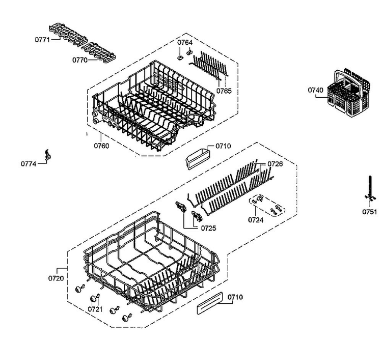 Basket Diagram and Parts List for SGV68U53UC C9 Bosch Dishwasher