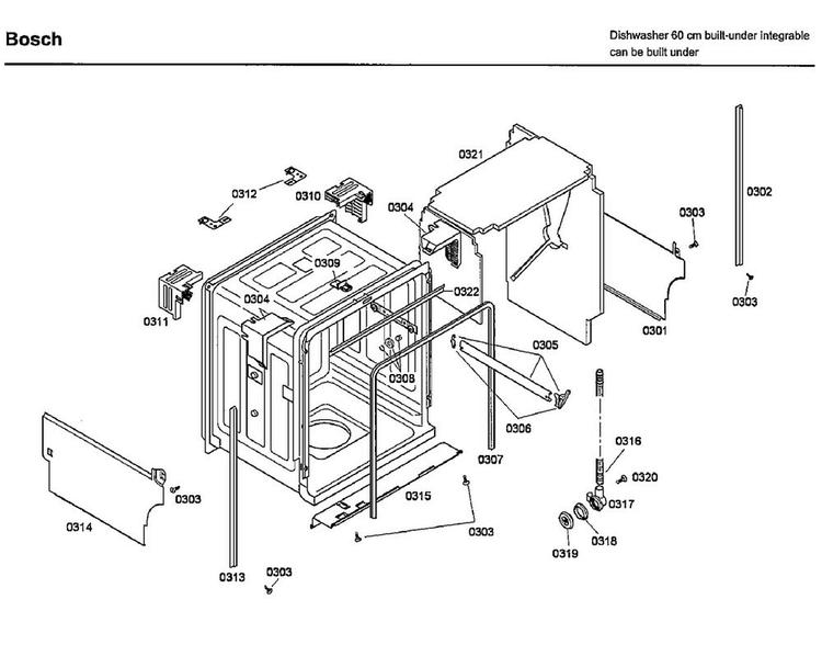Frame Diagram and Parts List for SHX46L15UC 38 Bosch Dishwasher