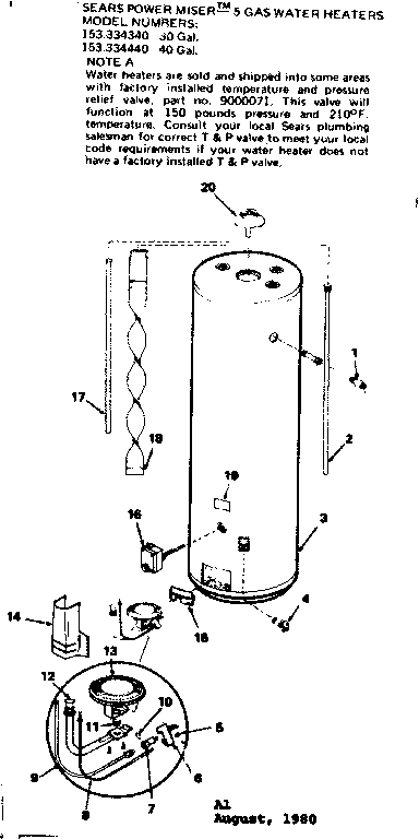 Replacement Parts Diagram and Parts List for 153334440  Kenmore Water Heater