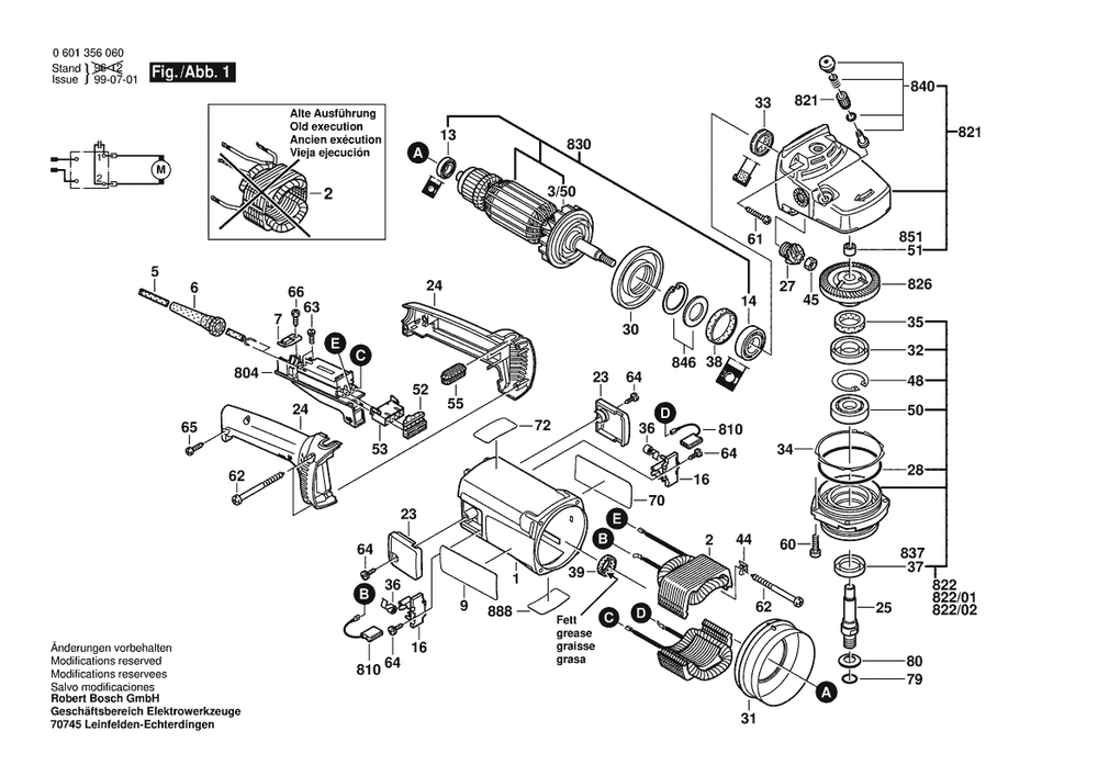 Section 1 Diagram and Parts List for GWS20-180S 0601356060 Bosch Angle Grinder