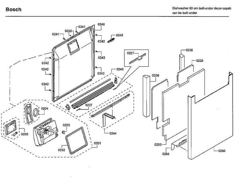 Door Diagram and Parts List for SHEM78W52N 01 Bosch Dishwasher