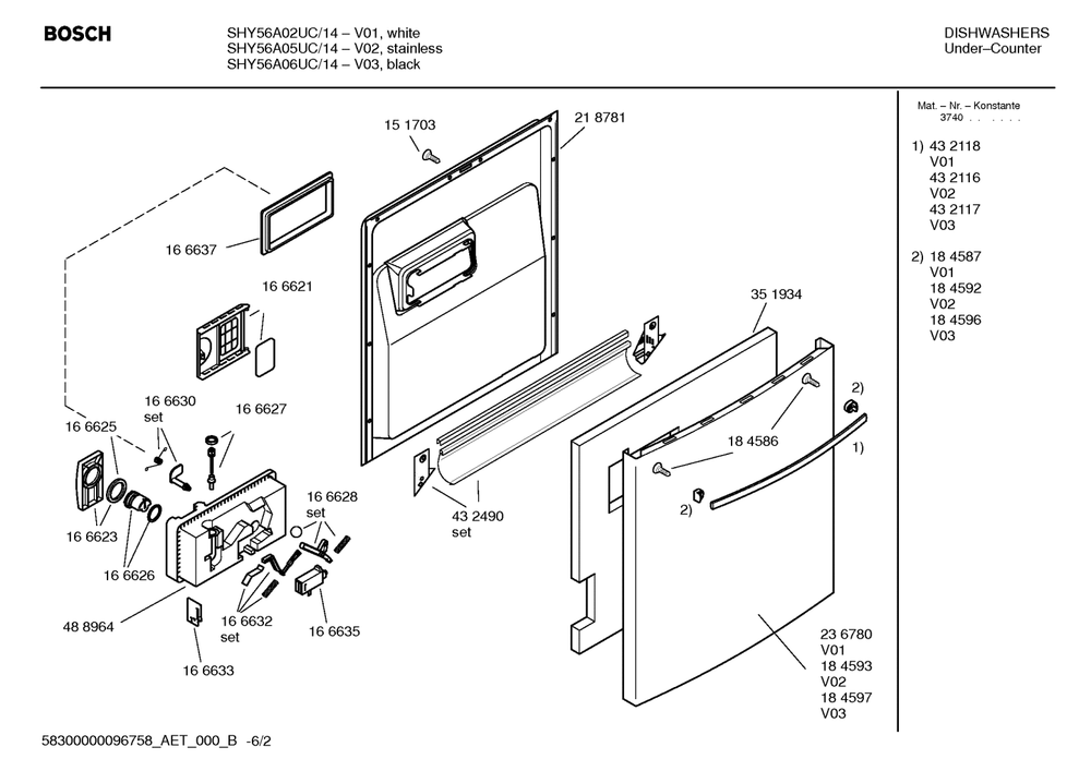 Diagram 2 Diagram and Parts List for SHY56A05UC-14  Bosch Dishwasher