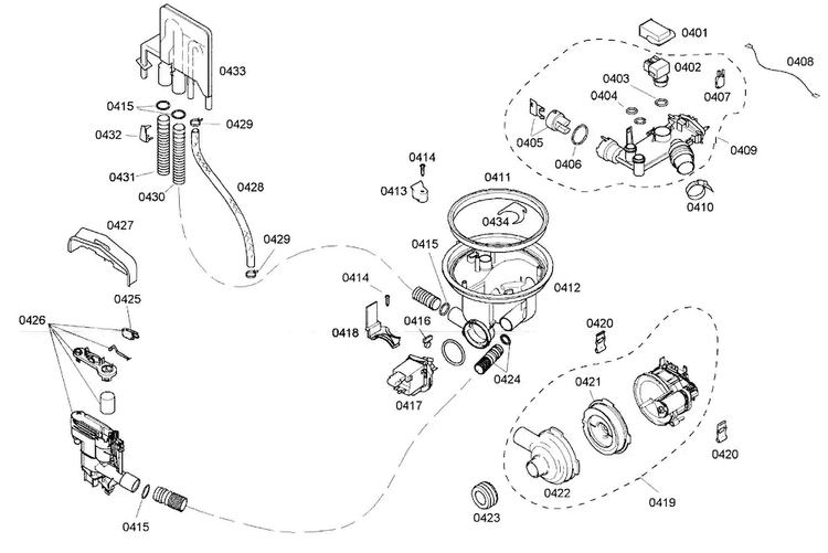 Pump Diagram and Parts List for SHE33M02UC 48 Bosch Dishwasher
