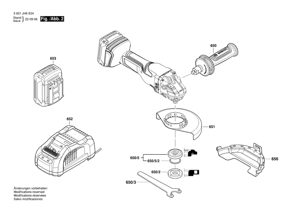 Diagram 2 Diagram and Parts List for GWS18V-180PC 3 601 JH6 E04 Bosch Angle Grinder