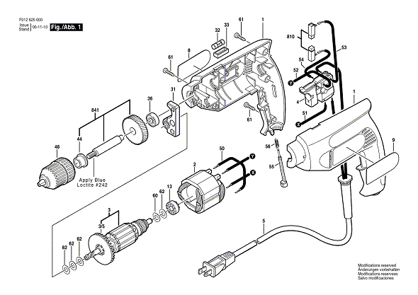 Bosch 6250 (F012625044) Diagram and Parts List for 6250 F012625044 Bosch Cordless Drill