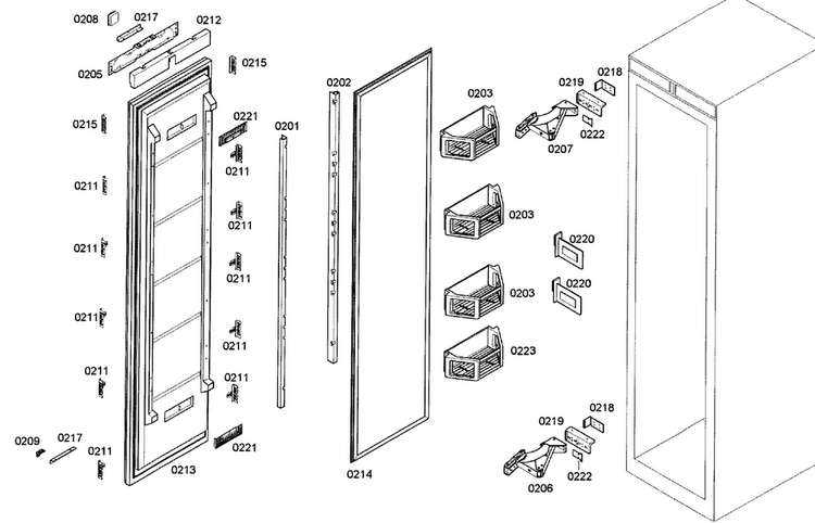 Door Assy Diagram and Parts List for T24IR70NSP 42 Thermador Refrigerator