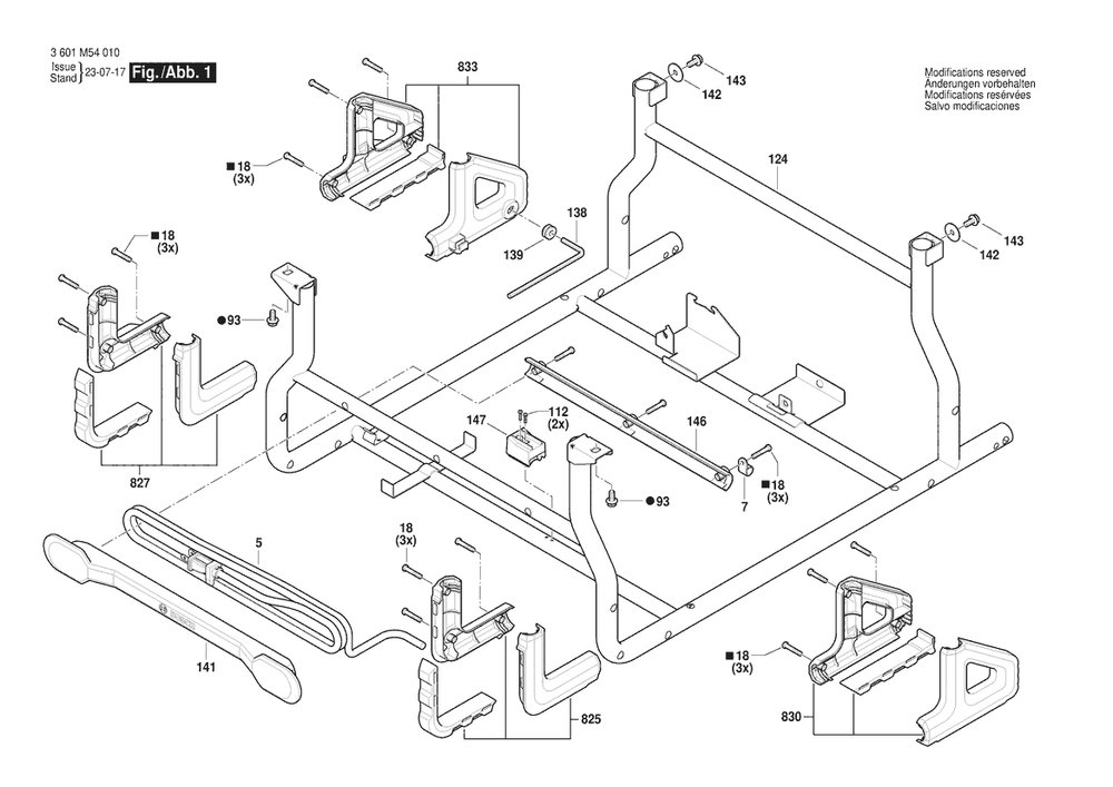 Diagram 1 Diagram and Parts List for GTS15-10 3601M54010 Bosch Table Saw