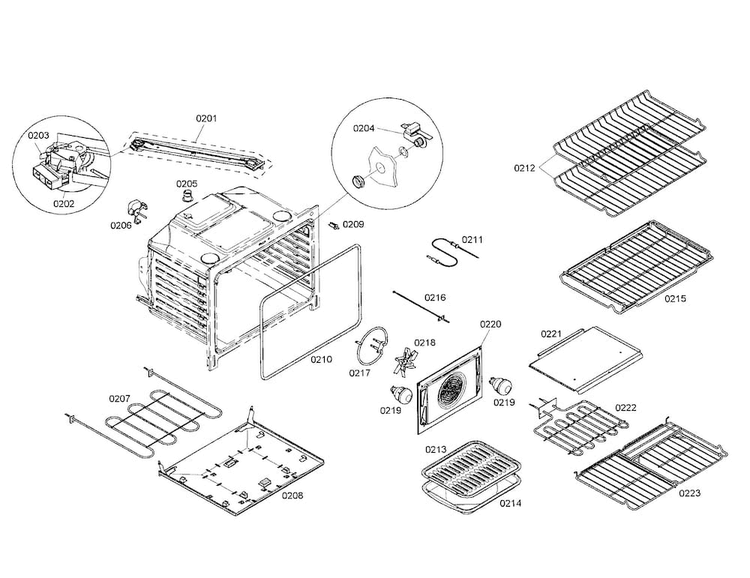 Cabinet/racks/burner Diagram and Parts List for HDI7152U 01 Bosch Range