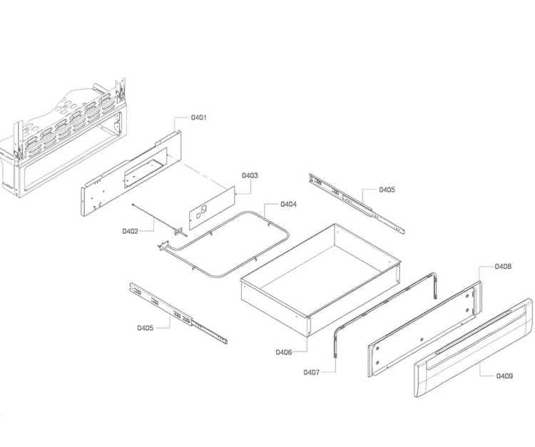 Drawer Assy Diagram and Parts List for HES7282U 02 Bosch Range
