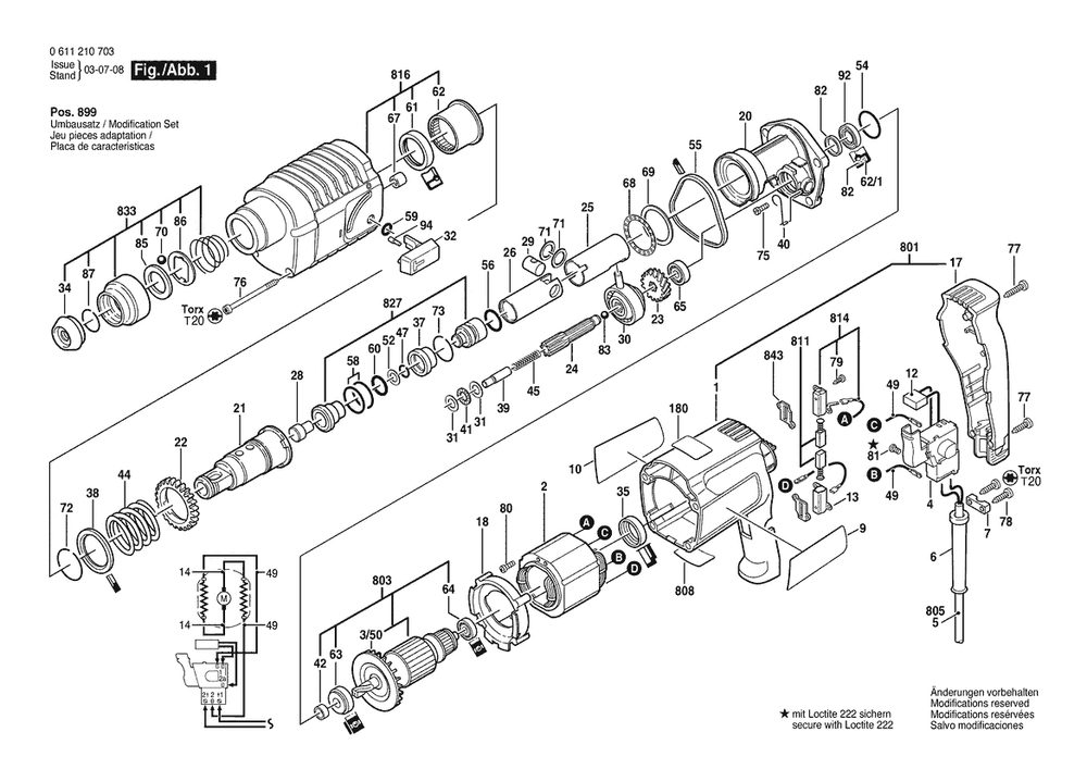 Section 1 Diagram and Parts List for 0611210302  Bosch Hammer Drill