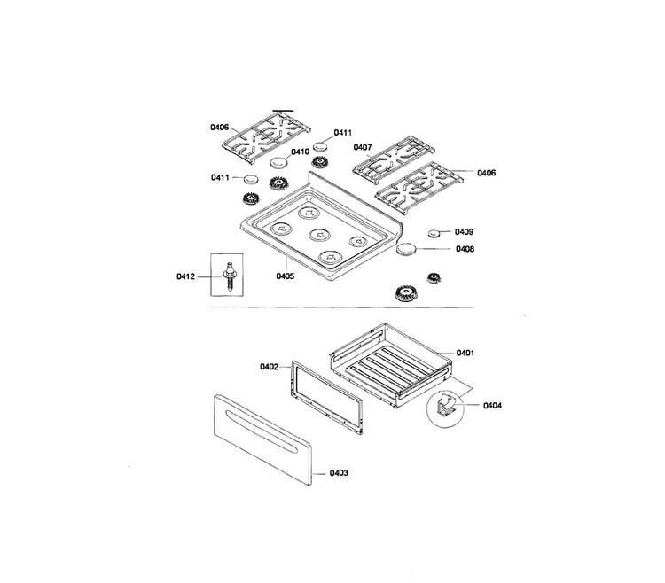 Burner & Drawer Assy Diagram and Parts List for HGS3063UC 06 Bosch Range