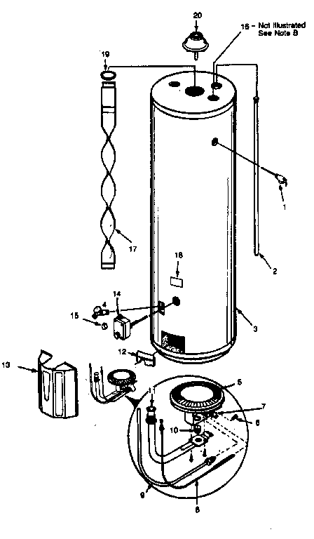Replacement Parts Diagram and Parts List for 153335520  Kenmore Water Heater