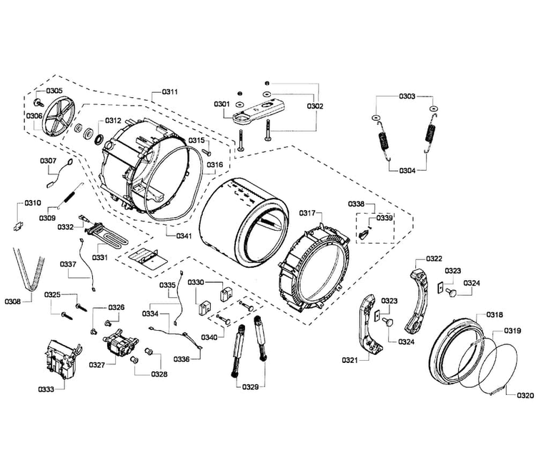Drum Assy Diagram and Parts List for WFMC5301UC 16 Bosch Washer