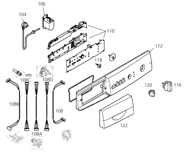 Control Panel Diagram and Parts List for WFL2060UC 01 Bosch Washer