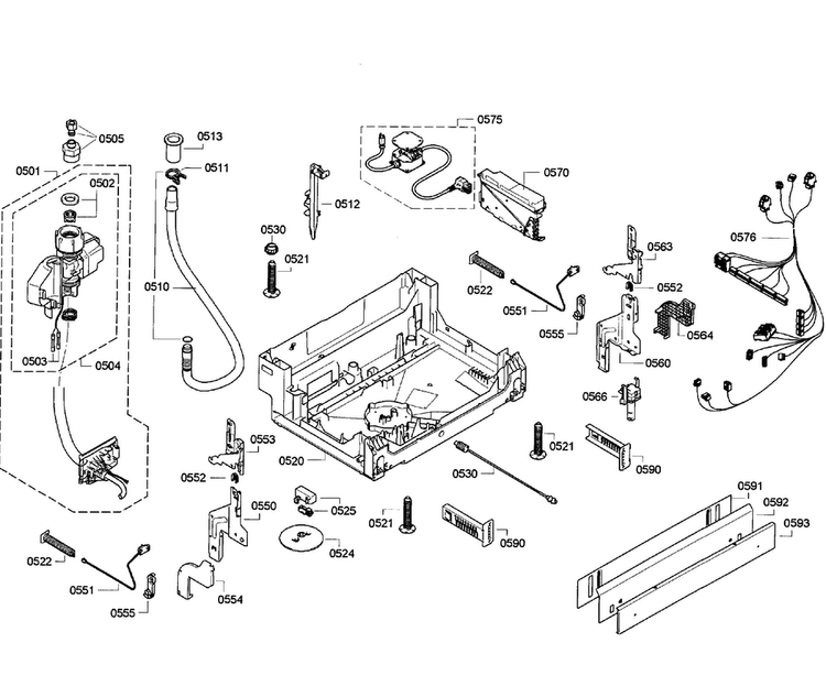 Base Assy Diagram and Parts List for SHV68E13UC 25 Bosch Dishwasher