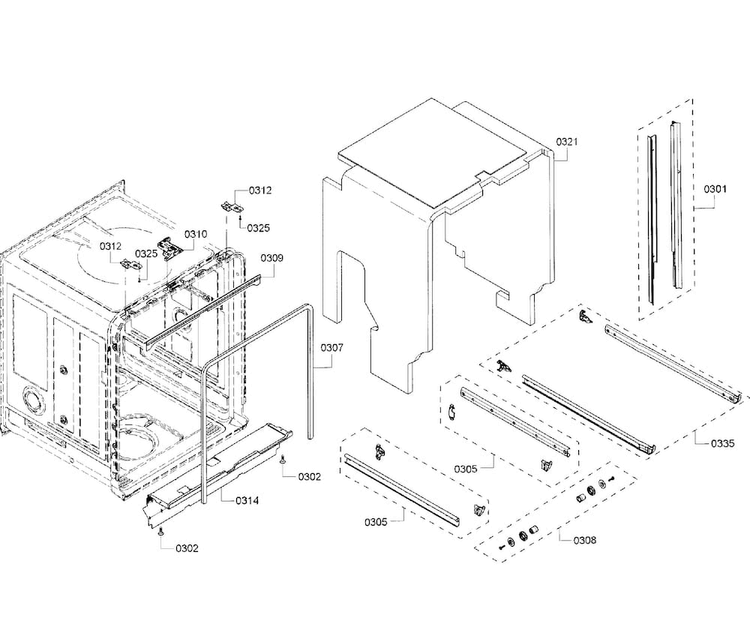 Frame & Cavity Diagram and Parts List for SHP68T55UC 01 Bosch Dishwasher