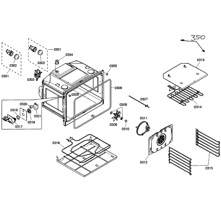 Upper Oven Diagram and Parts List for HBL5620UC 03 Bosch Wall Oven