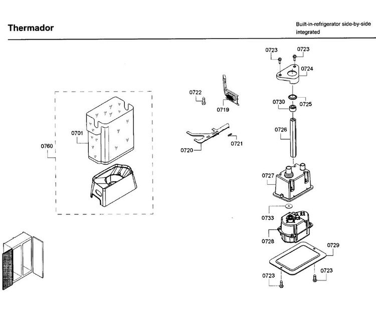Motor Asy Diagram and Parts List for T42BD820NS 01 Thermador Refrigerator