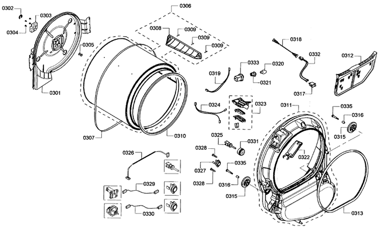 Drum Assy Diagram and Parts List for WTVC553CUC 10 Bosch Dryer