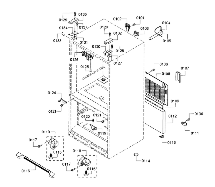 Cabinet Diagram and Parts List for B22FT80SNS 01 Bosch Refrigerator