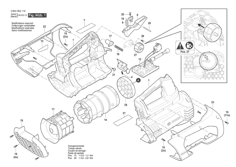 Section 1 Diagram and Parts List for 3600HD2110  Bosch Miscellaneous