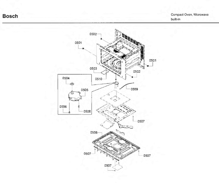 Motor Diagram and Parts List for HMB50152UC 01 Bosch Microwave