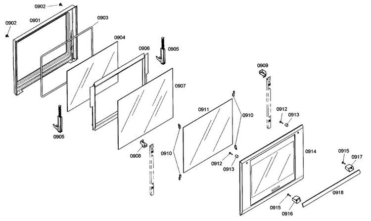 Door Assy Diagram and Parts List for MEMC301ES01  Thermador Microwave
