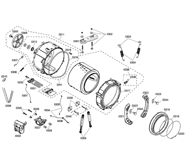 Drum Assy Diagram and Parts List for WFMC5301UC 15 Bosch Washer