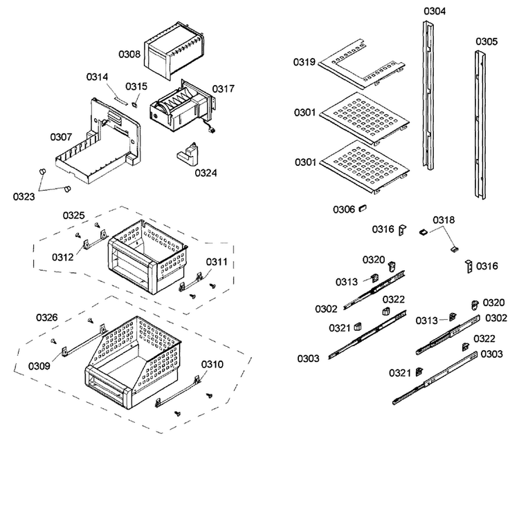 Shelfs Diagram and Parts List for T18ID80NLP 99 Thermador Freezer