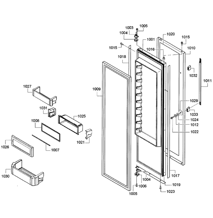 Right Door Diagram and Parts List for KBUDT4255E 05 Thermador Refrigerator