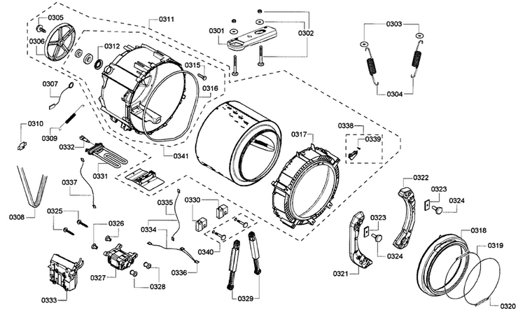 Drum Assy Diagram and Parts List for WFMC5440UC 13 Bosch Washer