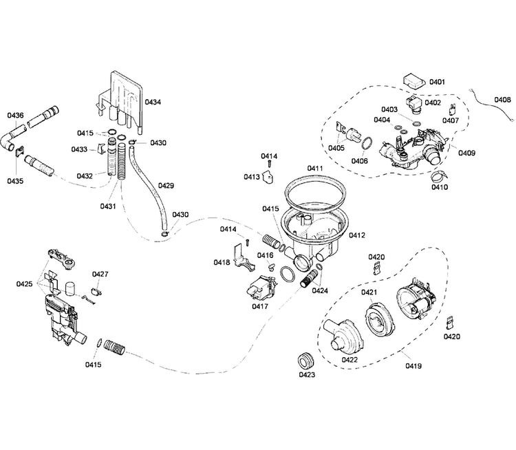 Pump Assy Diagram and Parts List for SHE58C02UC 52 Bosch Dishwasher
