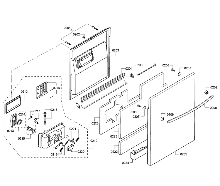 Door Assy Diagram and Parts List for SHX65P06UC 63 Bosch Dishwasher