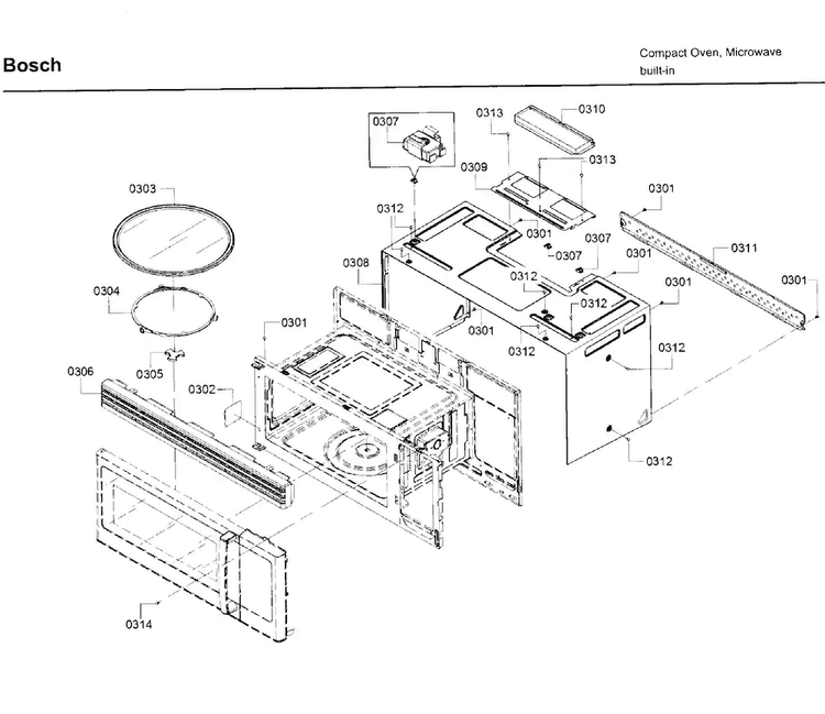 Frame Diagram and Parts List for HMV3053U 01 Bosch Microwave